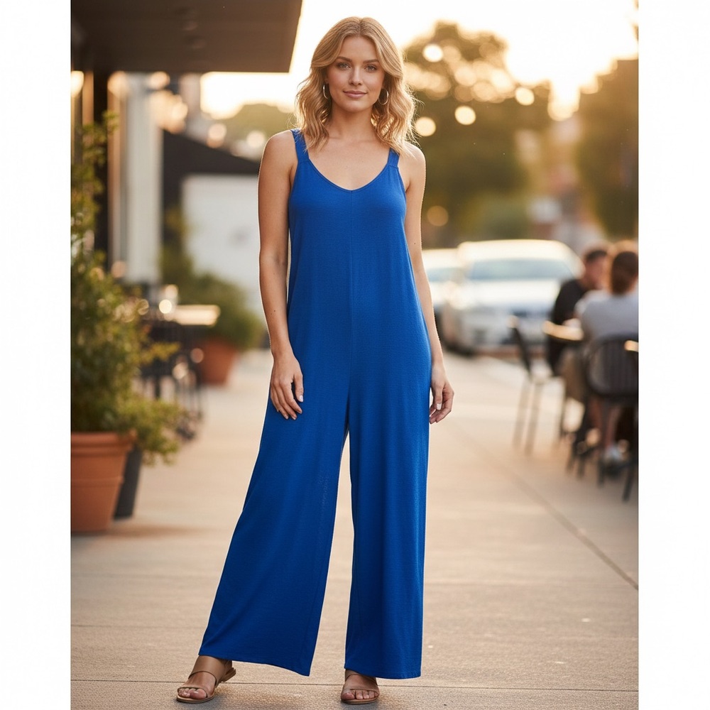 Elegant Blue Sleeveless jumpsuit